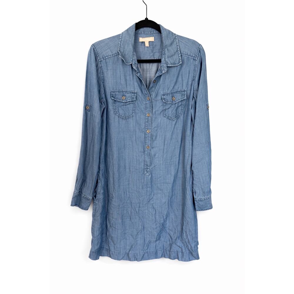 Banana Republic Chambray Shirt Dress Blue Lyocell Womens 10 Utility Coastal Chic